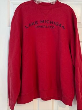 Vintage Timeout Lake Michigan Unsalted Red Crewneck Sweatshirt Size Large
